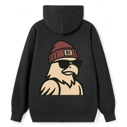 Chestnut Hill Eagle wearing Boston College beanie with BC patch - Classic Pullover Hoodie - Black