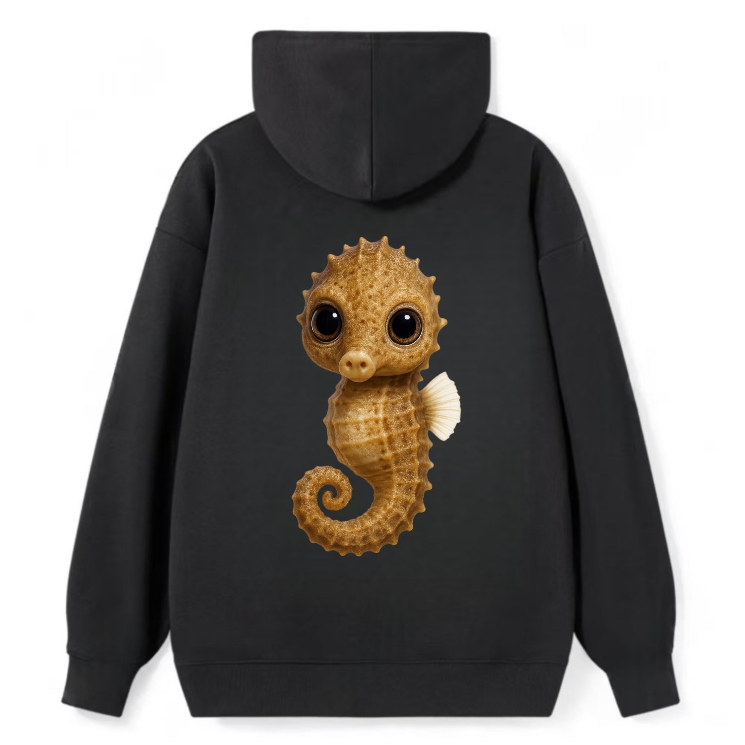 Baby Seahorse - curled tail, snout, large eyes, front-facing, delicate - Classic Pullover Hoodie - Black