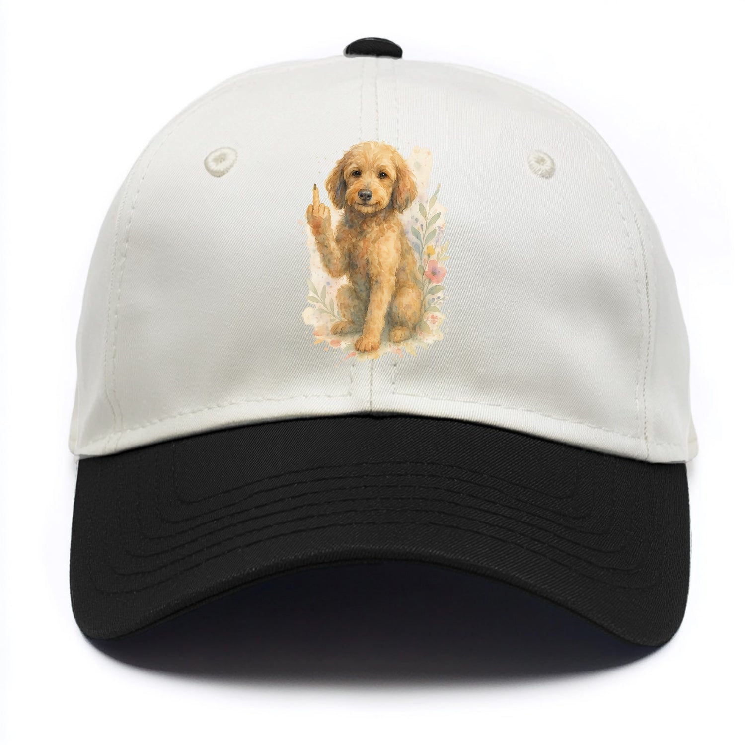 Labradoodle hypoallergenic with wavy coat, intelligent eyes, paw raised - Two Tone Cap - Black