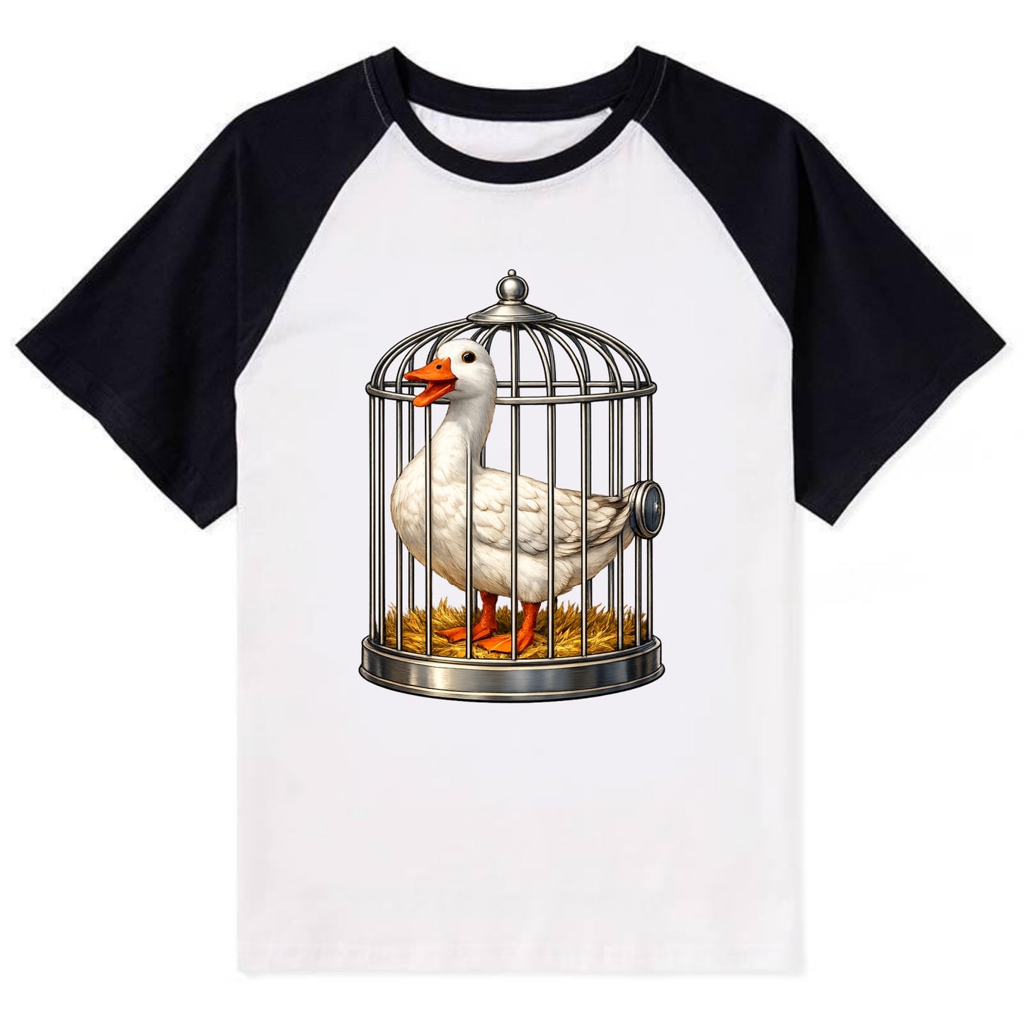 Duck In Cage - Contrast Raglan T-shirt - Black