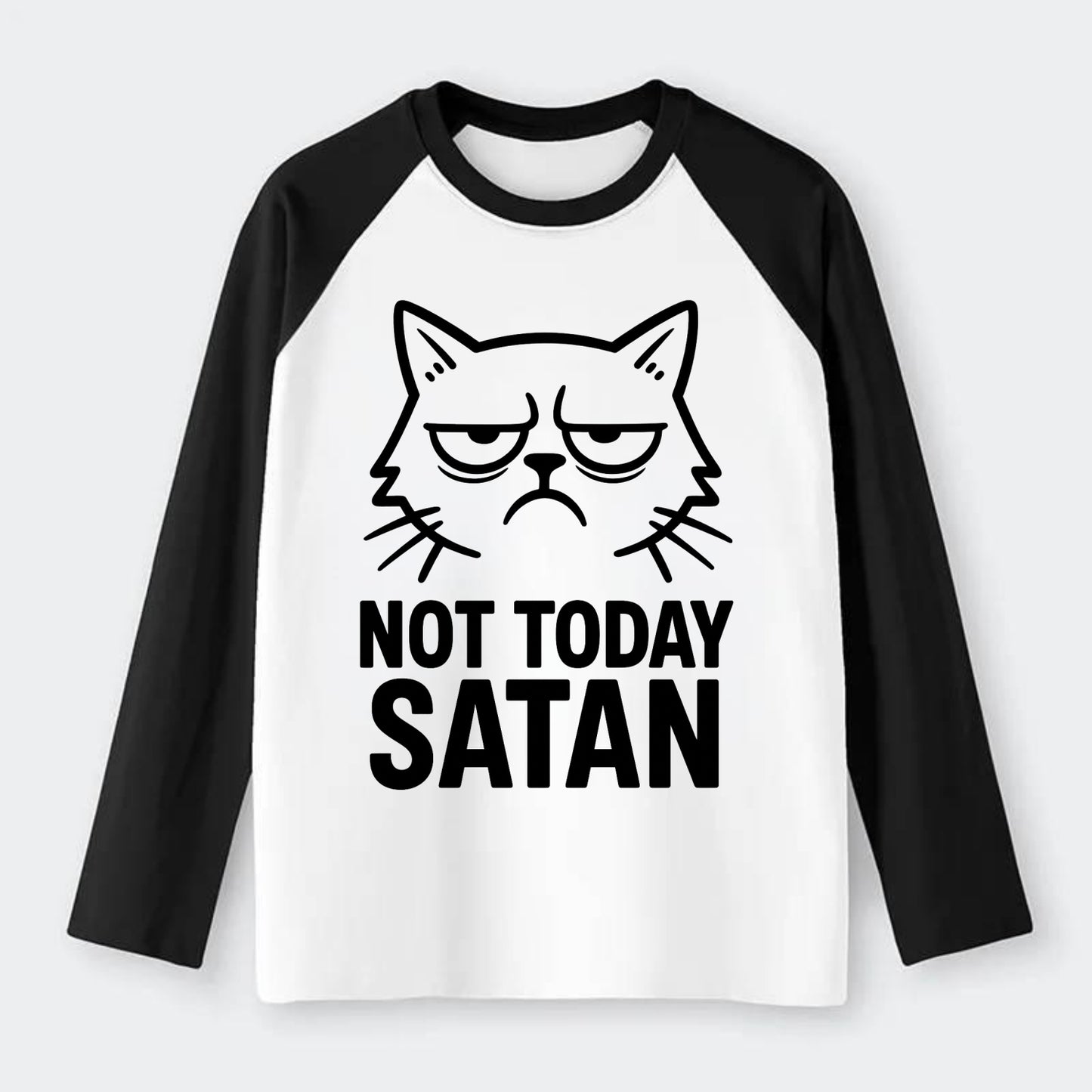 Monday Mood Cat - Raglan Long Sleeve T-Shirt - Black