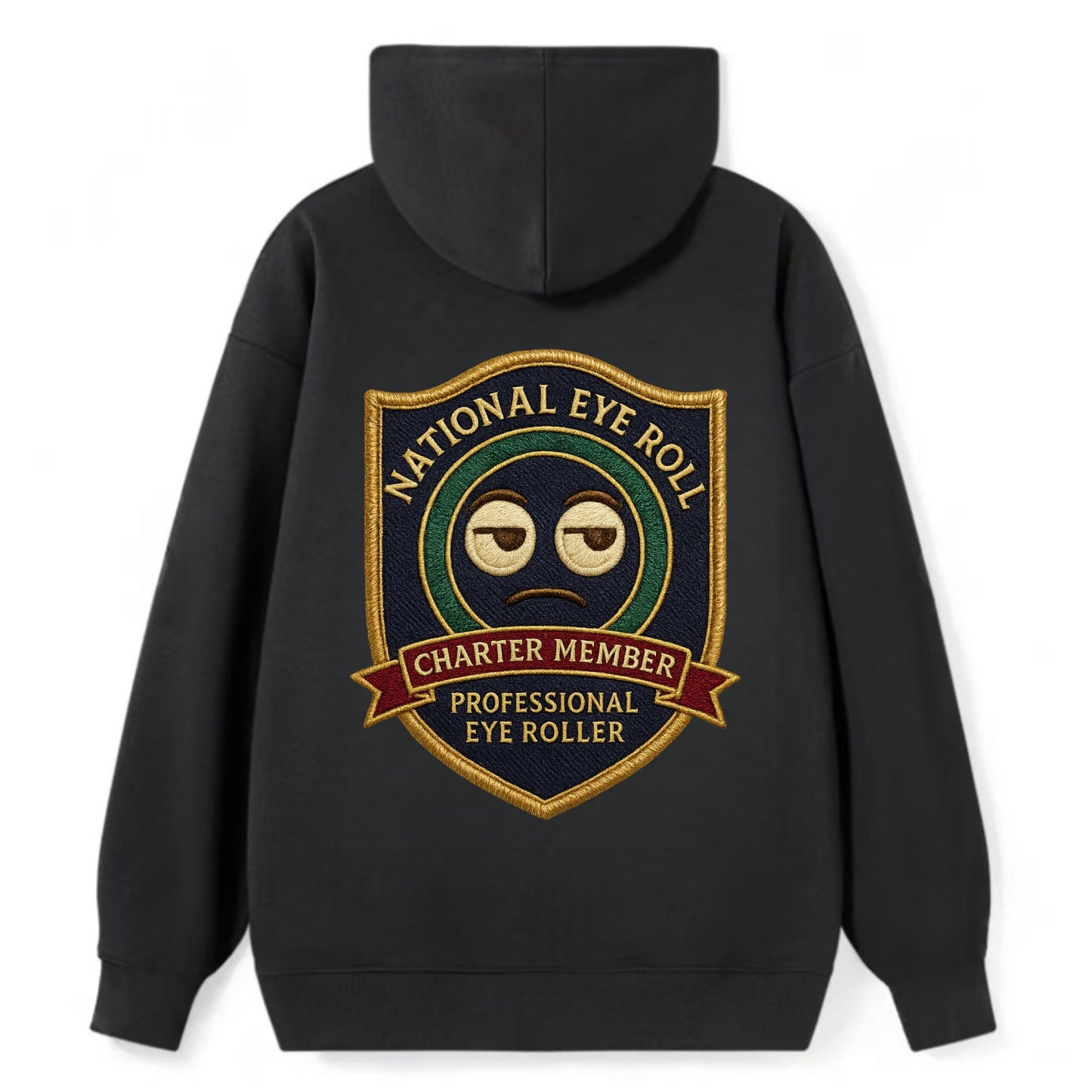 Crest with eye roll icon - "National Eye Roll Association - Charter - Classic Pullover Hoodie - Black