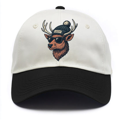 Flagstaff Elk wearing Flagstaff beanie with pom pom and wayfarer sunglasses - Two Tone Cap - Black
