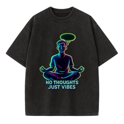 Peaceful floating figure with empty thought bubble - "no thoughts just vibes" zen - Vintage T-shirt - Black