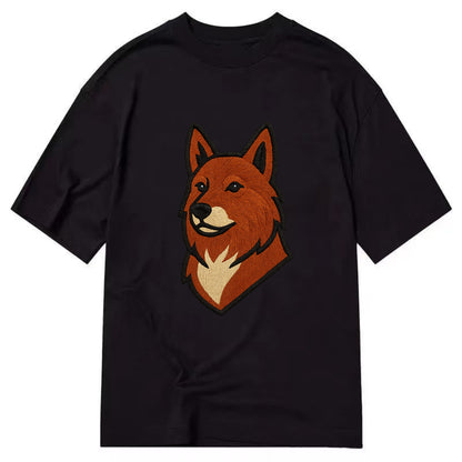 Finnish Spitz - Fox-red pointed ears embroidered pose - Classic T-shirt - Black