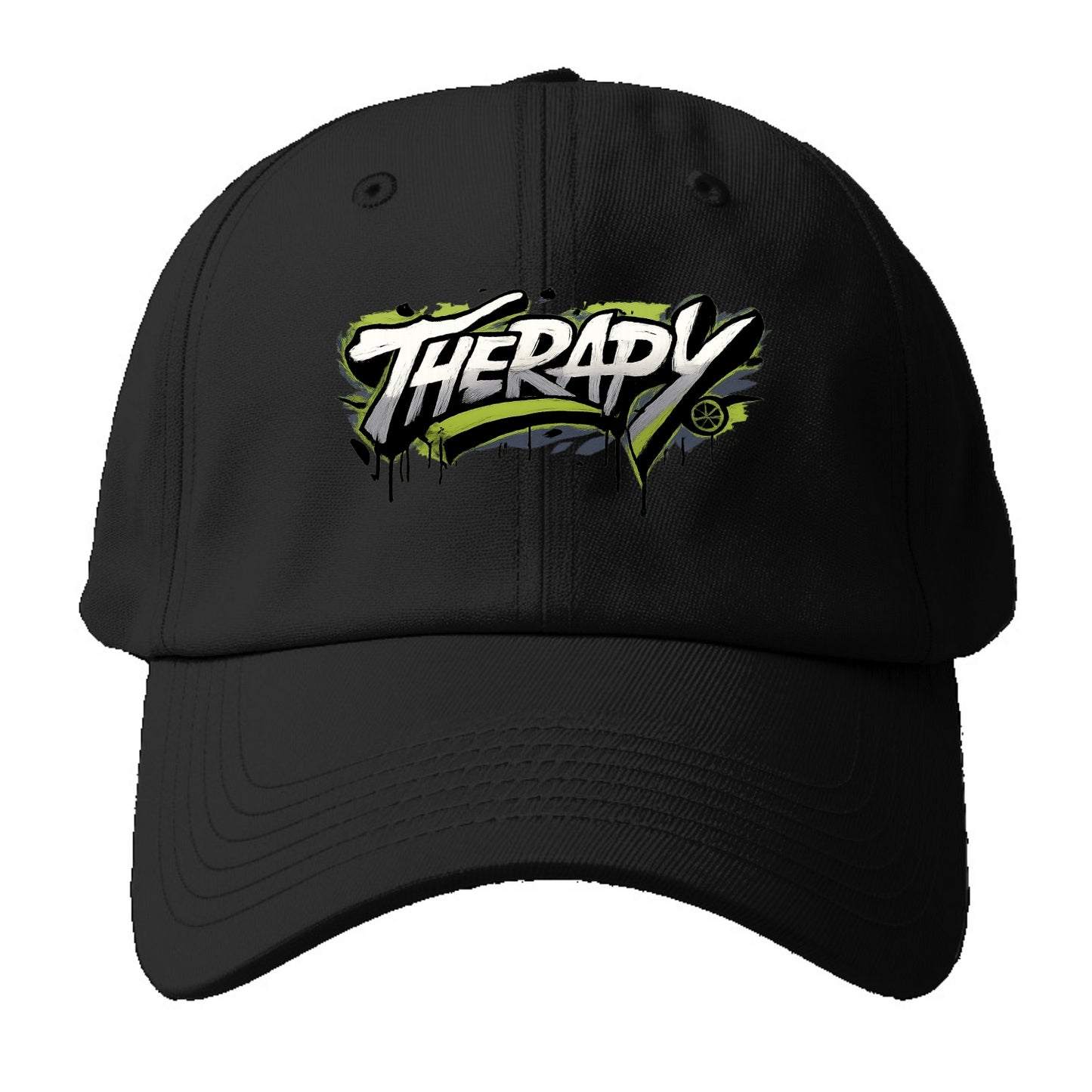 Bold typography design - "THERAPY" - mental health, getting help - Baseball Cap For Big Heads - Black