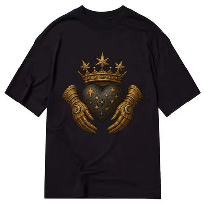 Ice crystal crown framing a frosted heart with fur-trimmed winter hands embracing - Classic T-shirt - Black