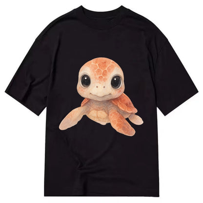 Baby Loggerhead Turtle - reddish-brown shell, big round dark eyes, chunky head, - Classic T-shirt - Black