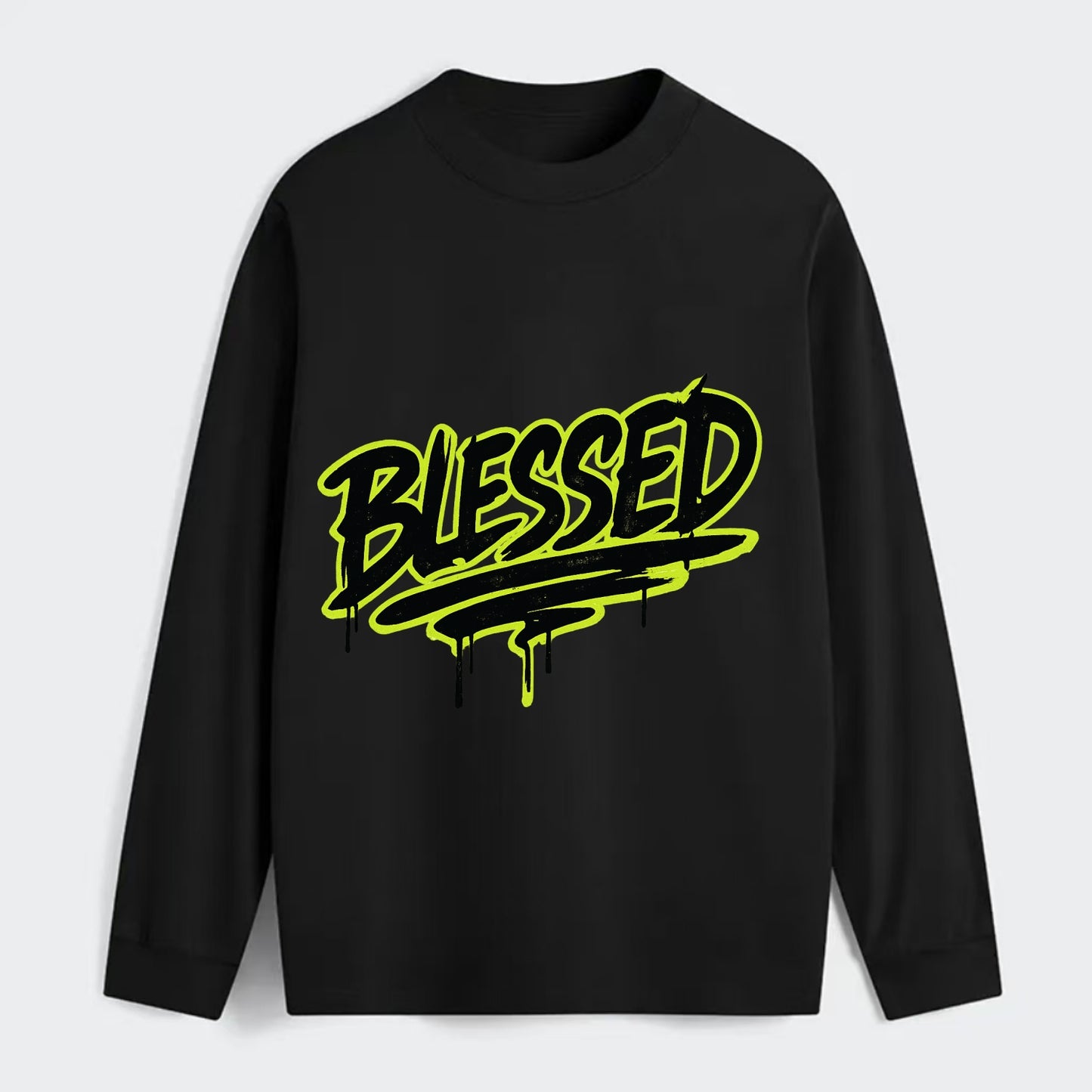 Bold typography design - "BLESSED" - recognizing good fortune, abundance - Classic Long Sleeve Shirt - Black