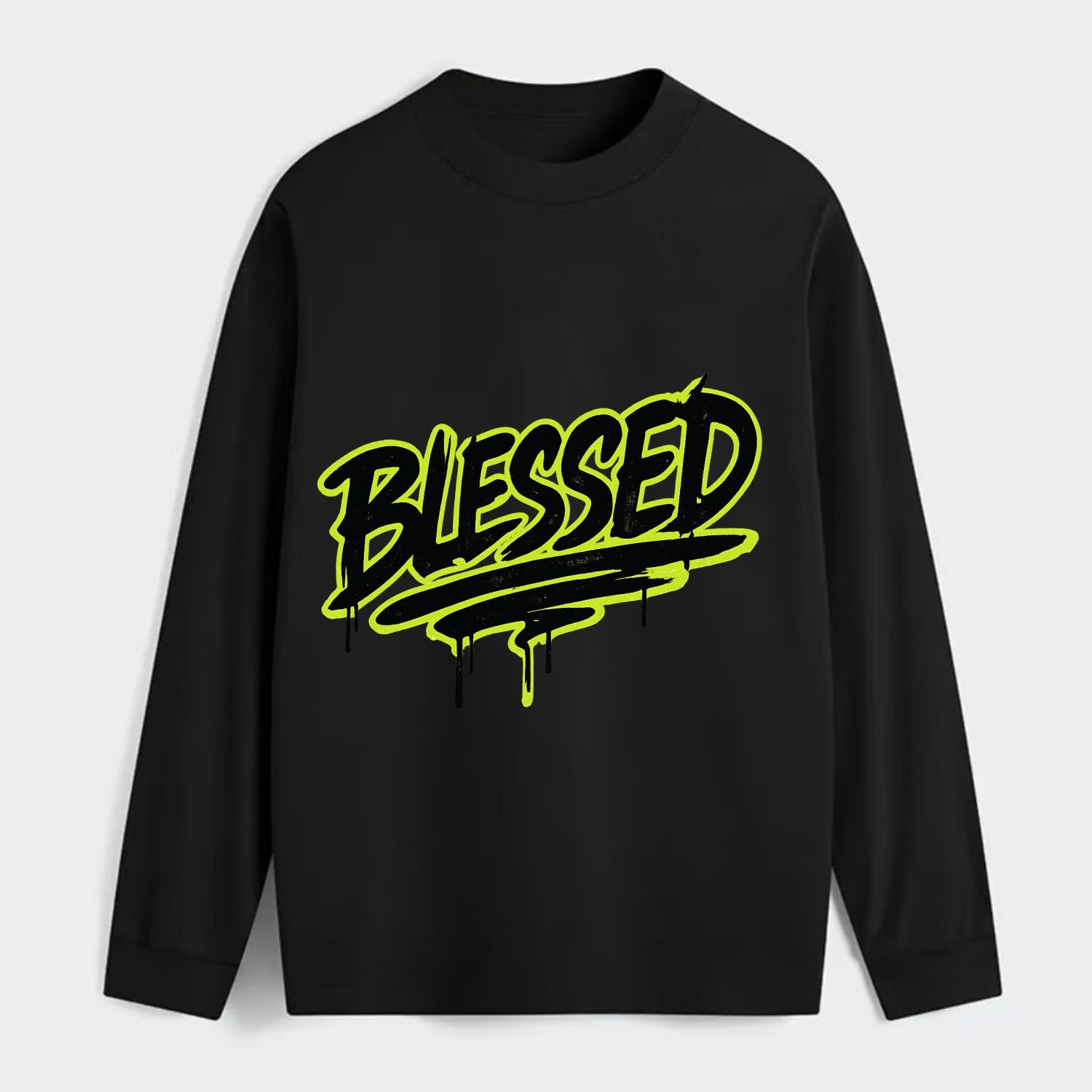 Bold typography design - "BLESSED" - recognizing good fortune, abundance - Classic Long Sleeve Shirt - Black