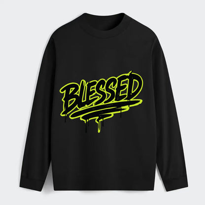 Bold typography design - "BLESSED" - recognizing good fortune, abundance - Classic Long Sleeve Shirt - Black