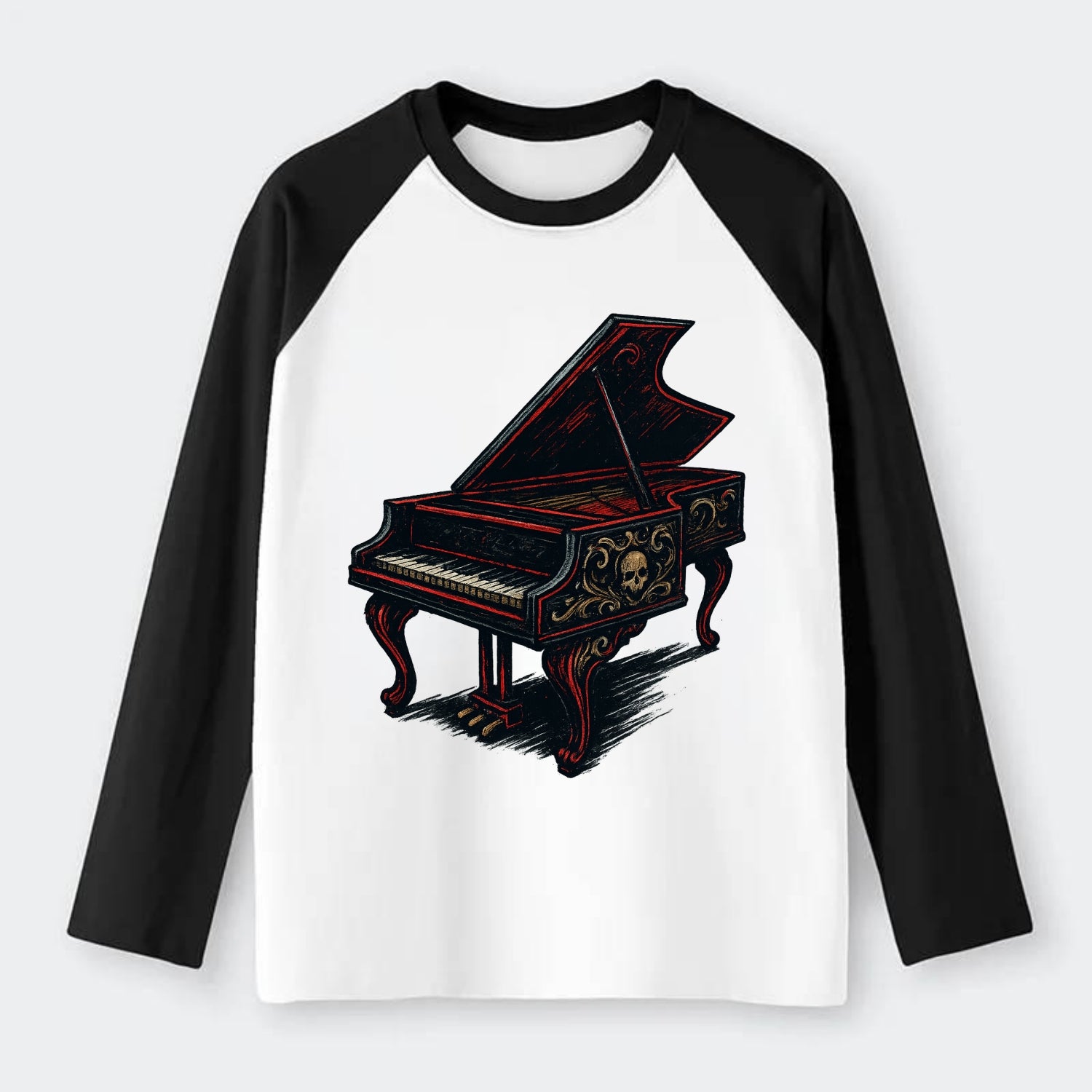 Harpsichord with baroque decorative styling - Raglan Long Sleeve T-Shirt - Black