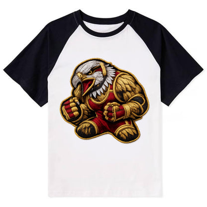 Embroidered patch design - WRESTLING EAGLE - fierce eagle with wrestling - Contrast Raglan T-shirt - Black