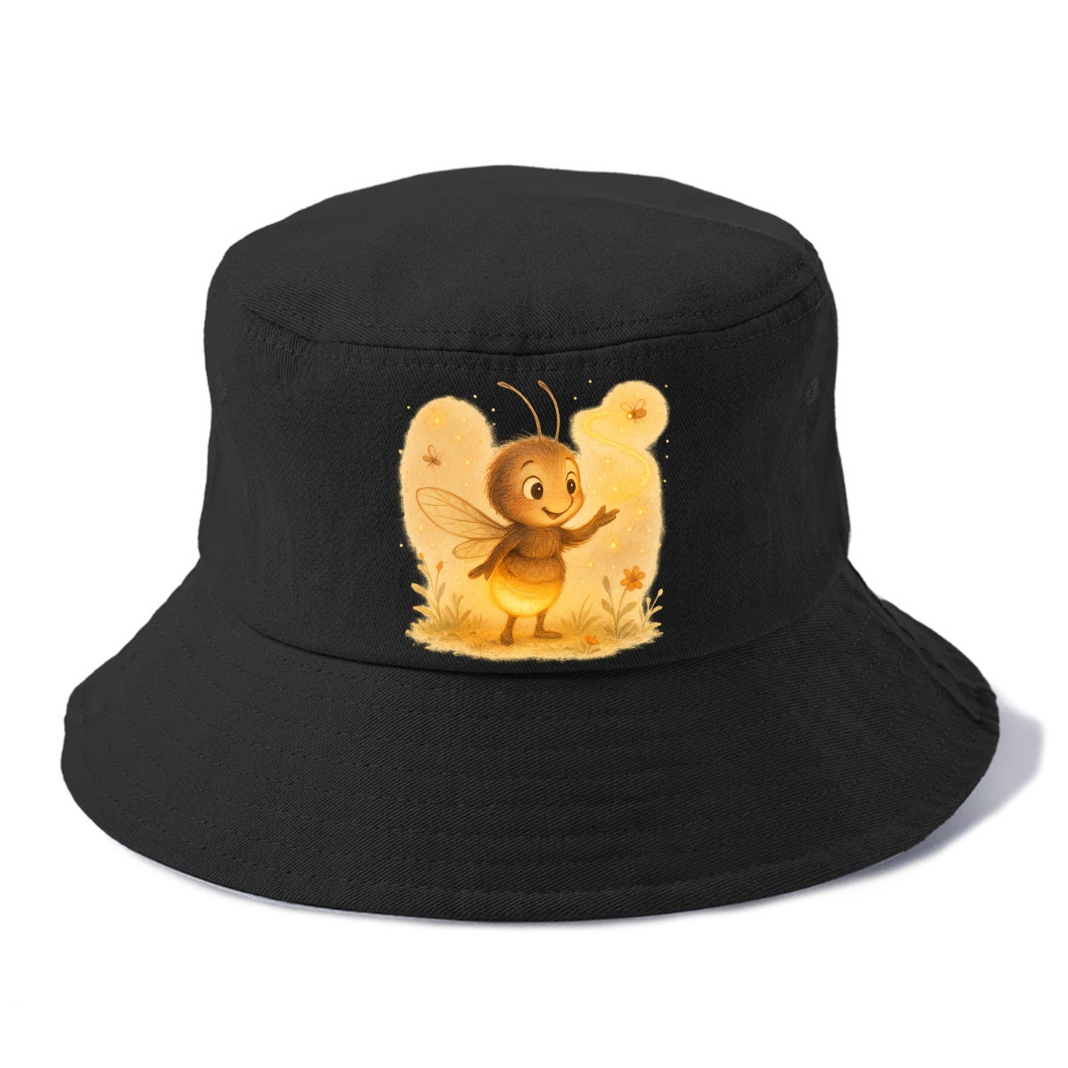 Firefly choreographer arranging synchronized light patterns over a meadow stage - Bucket Hat - Black