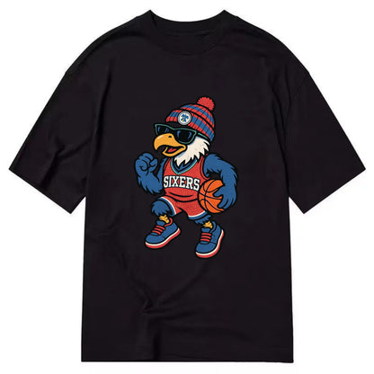 Philadelphia Eagle wearing 76ers red white and blue beanie with bell patch and - Classic T-shirt - Black