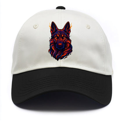 Alert German Shepherd with cyber circuit patterns in the fur, neon orange and black - Two Tone Cap - Black