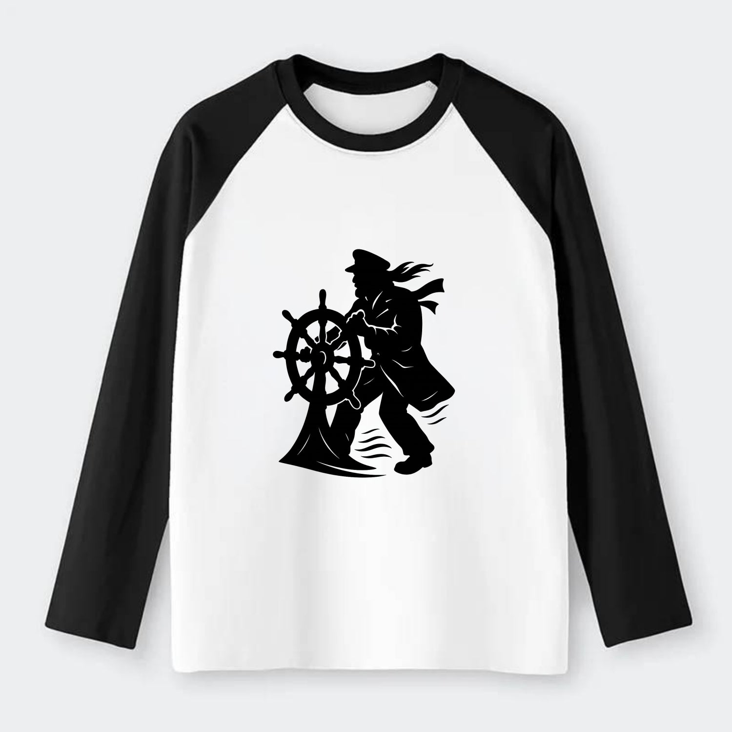 Sailor with ship wheel - Raglan Long Sleeve T-Shirt - Black