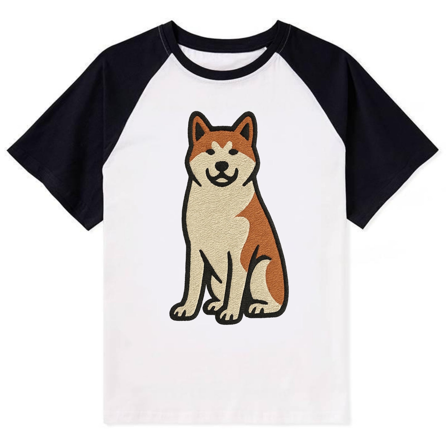 Akita - White and red sitting pose - Con Contrast Raglan T-shirt - Black