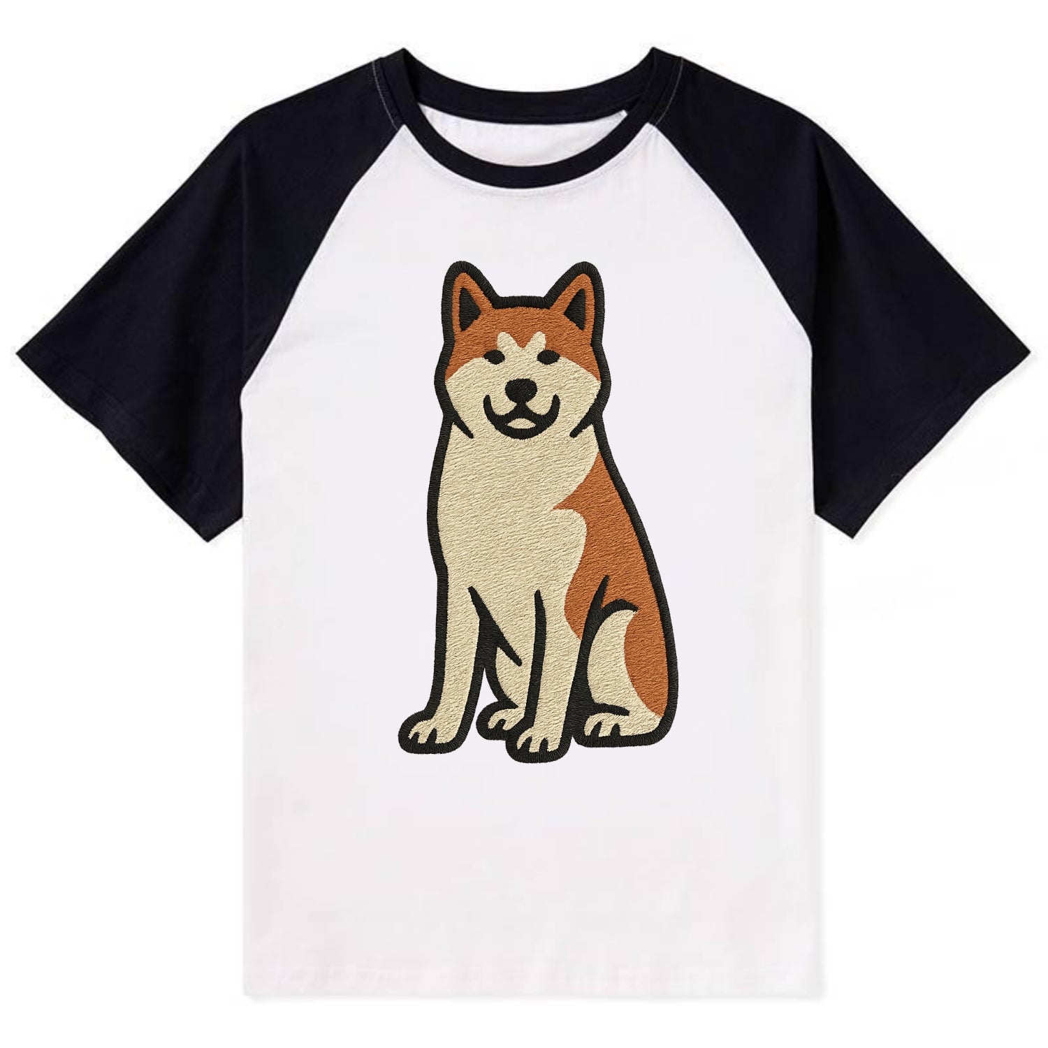 Akita - White and red sitting pose - Con Contrast Raglan T-shirt - Black