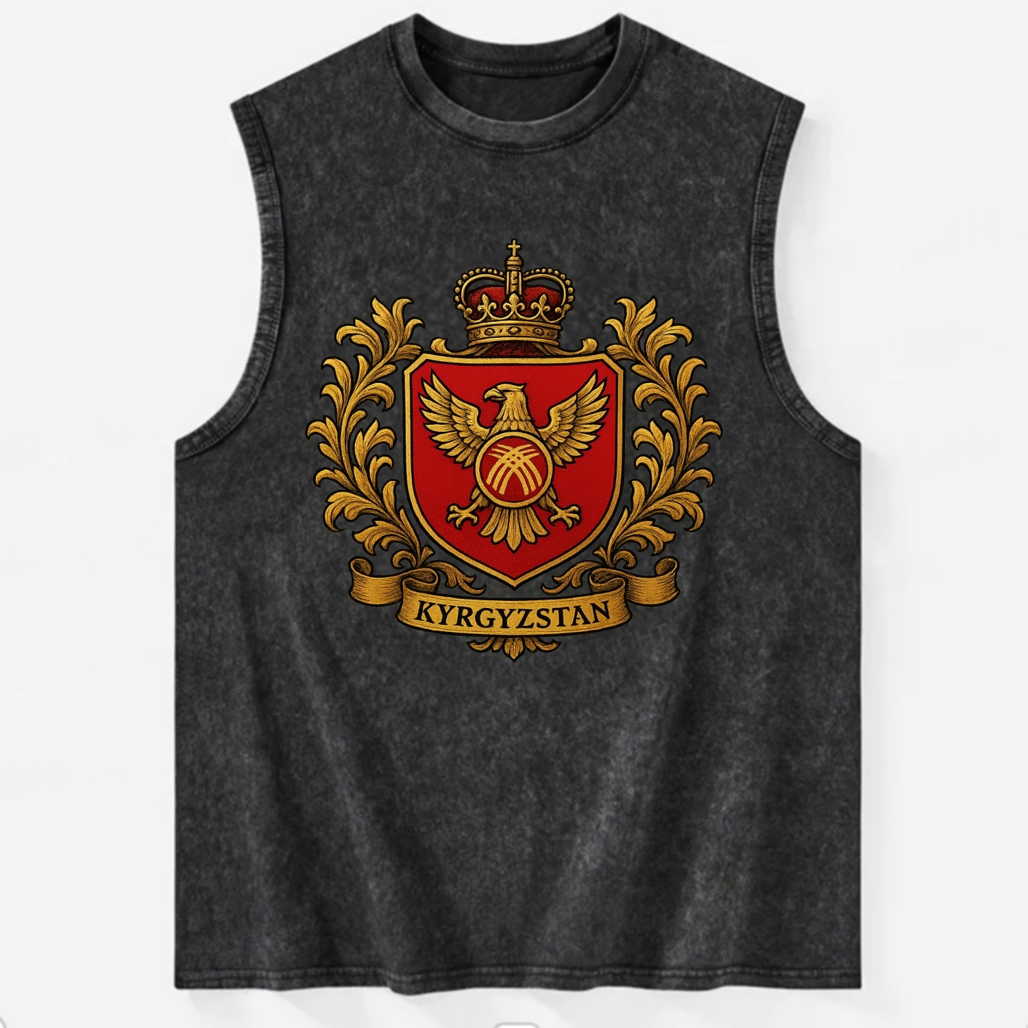 Kyrgyzstan Heritage Badge  - Vintage Washed Tank - Black