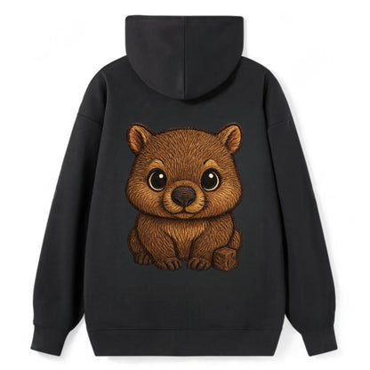 Baby Wombat - brown fur, square nose, small ears, dark eyes, - Classic Pullover Hoodie - Black