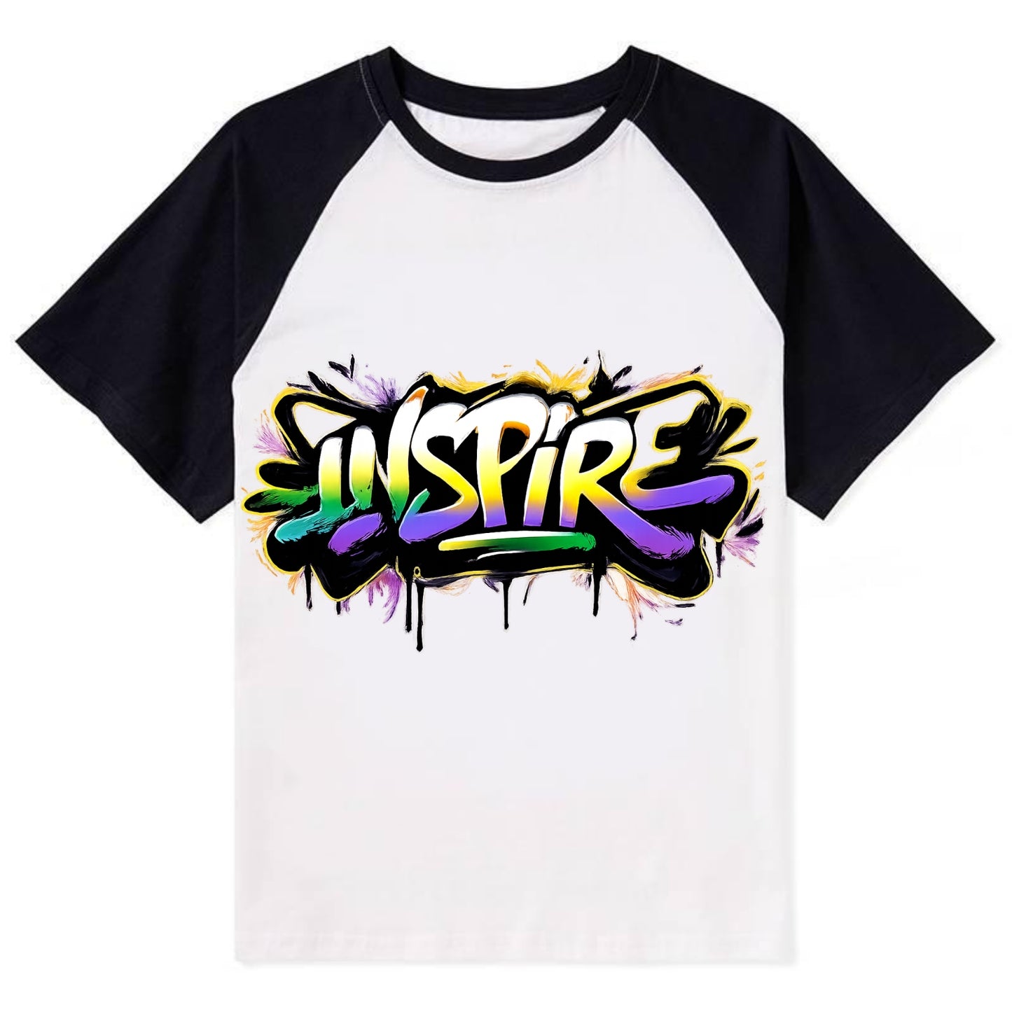 Bold typography design - "INSPIRE" - motivating others, being the spark - Contrast Raglan T-shirt - Black