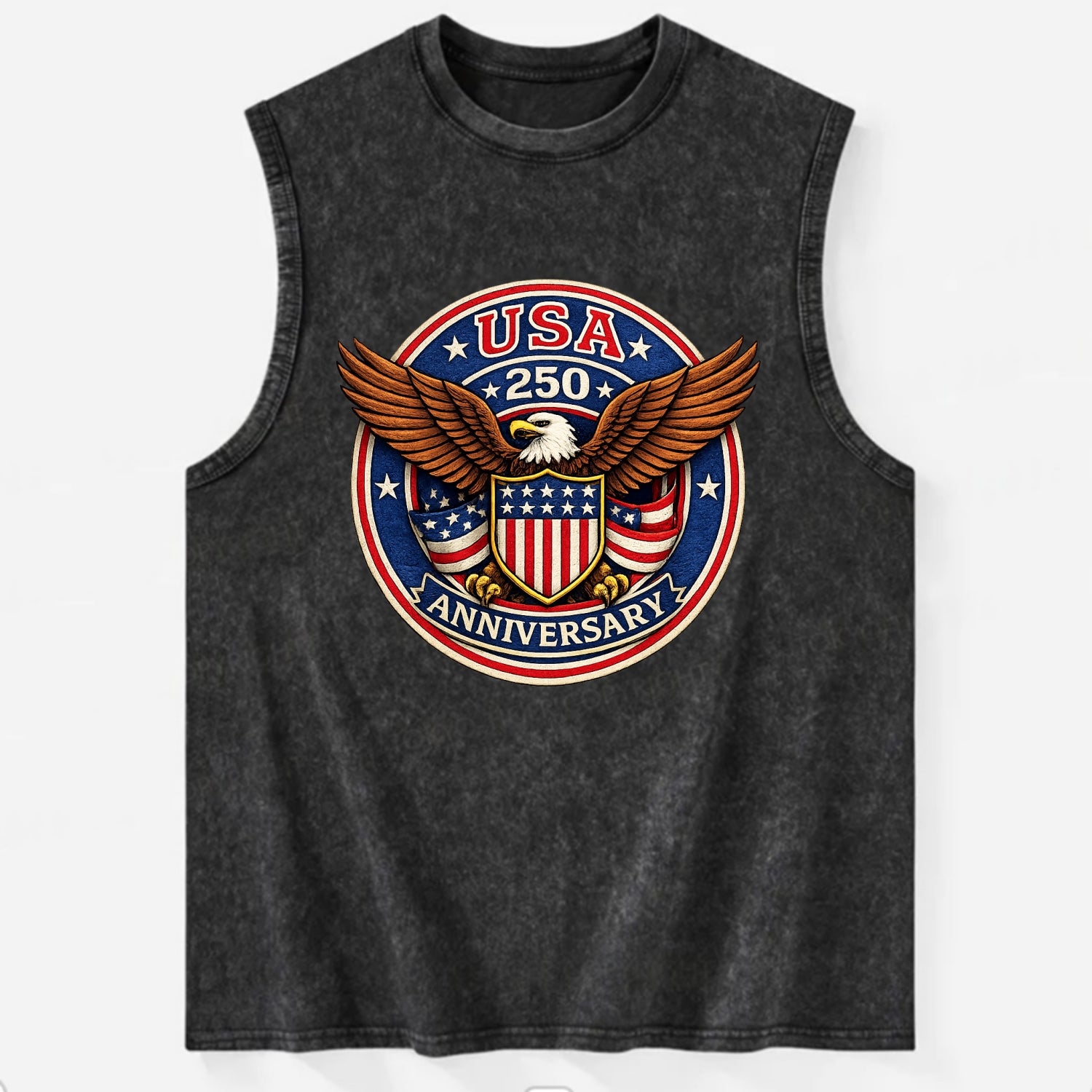Usa 250 Anniversary Eagle Shield Emblem - Vintage Washed Tank - Black