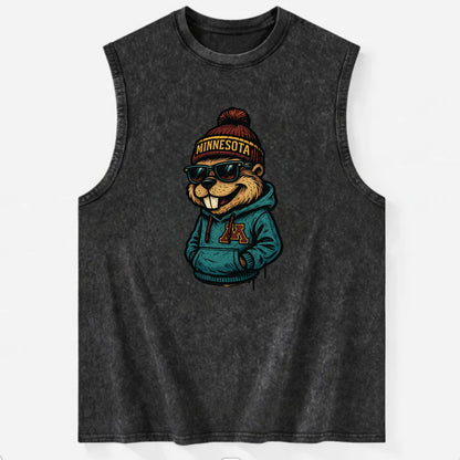 Minneapolis Gopher wearing Minnesota beanie with M patch - Vintage Washed Tank - Black
