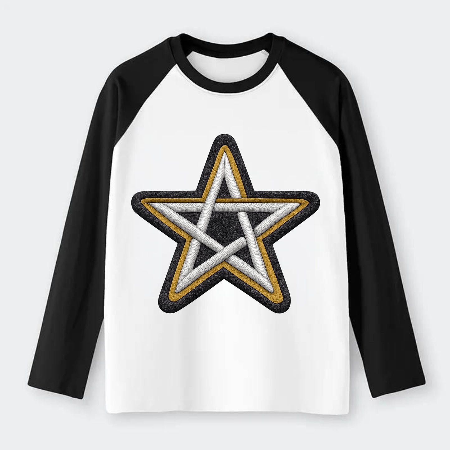 PENTAGRAM STAR - five point star in silver , protection - Raglan Long Sleeve T-Shirt - Black