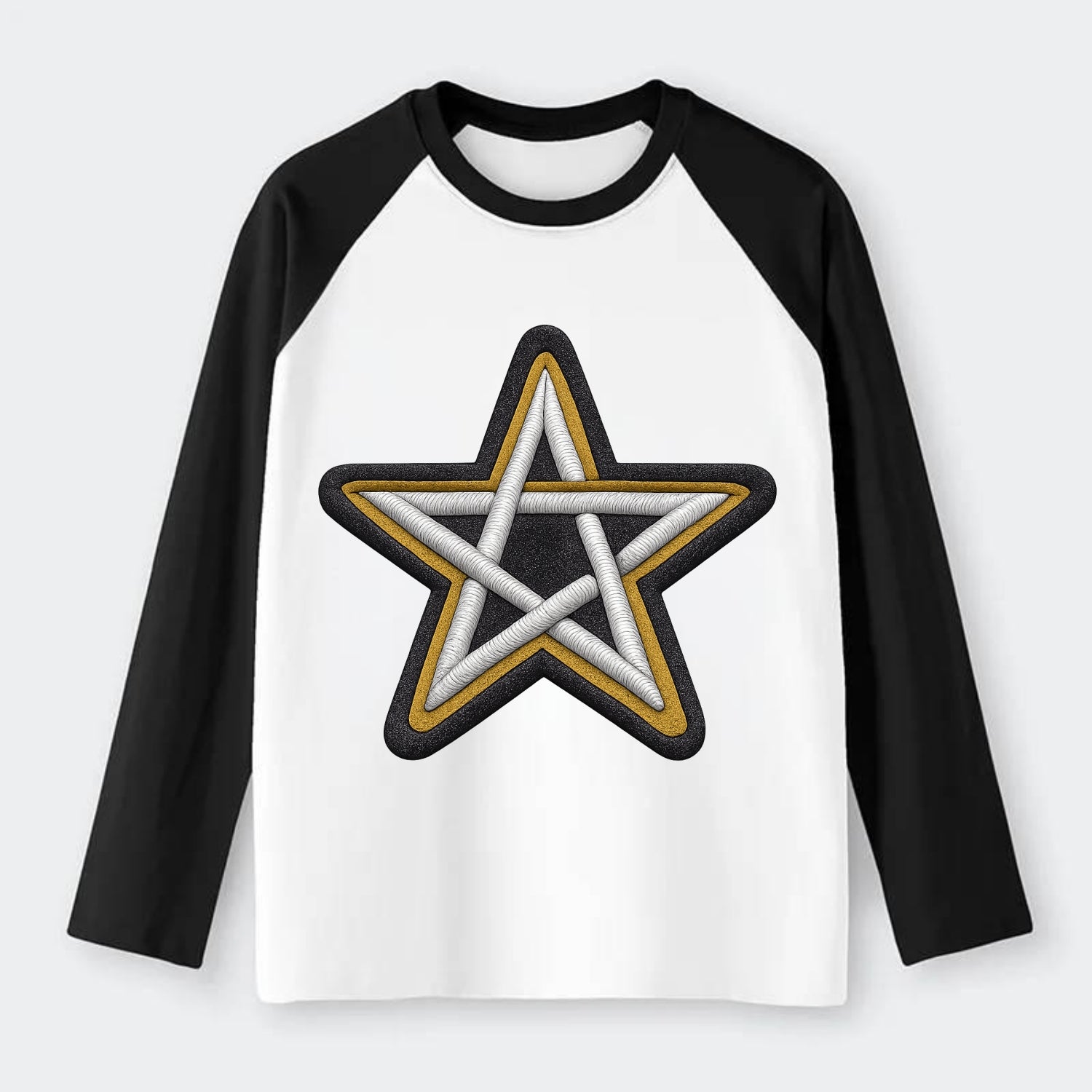 PENTAGRAM STAR - five point star in silver , protection - Raglan Long Sleeve T-Shirt - Black