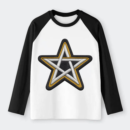 PENTAGRAM STAR - five point star in silver , protection - Raglan Long Sleeve T-Shirt - Black