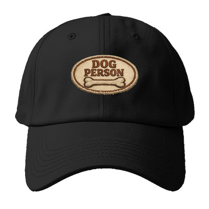 DOG PERSON - simple text with bone in brown , team dog - Baseball Cap - Black