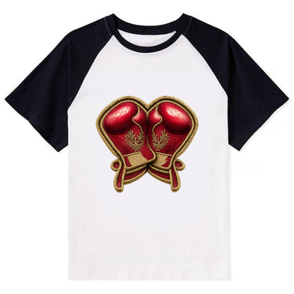 Embroidered patch design - BOXING GLOVES - red boxing gloves crossed in - Contrast Raglan T-shirt - Black