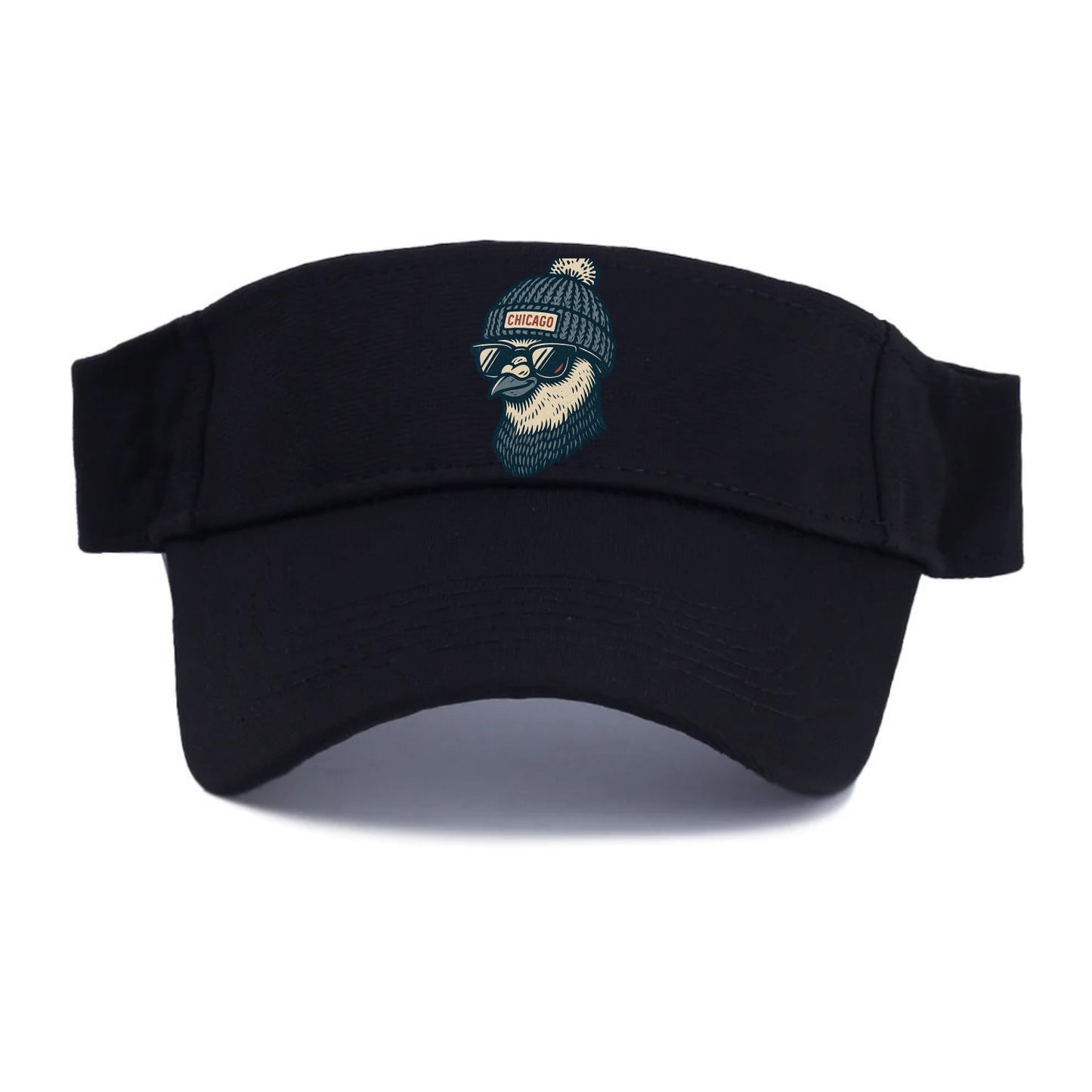 Chicago Pigeon wearing Chicago beanie with pom pom and wayfarer sunglasses - Visor - Black