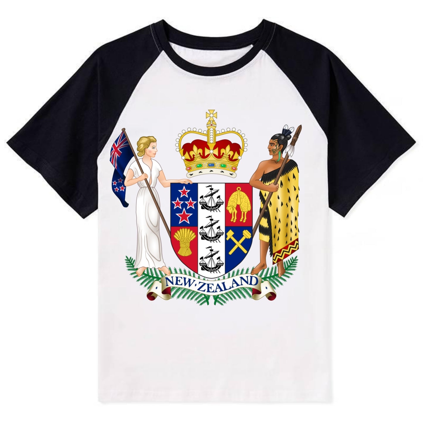 Coat Of Arms Of New Zealand - Contrast Raglan T-shirt - Black
