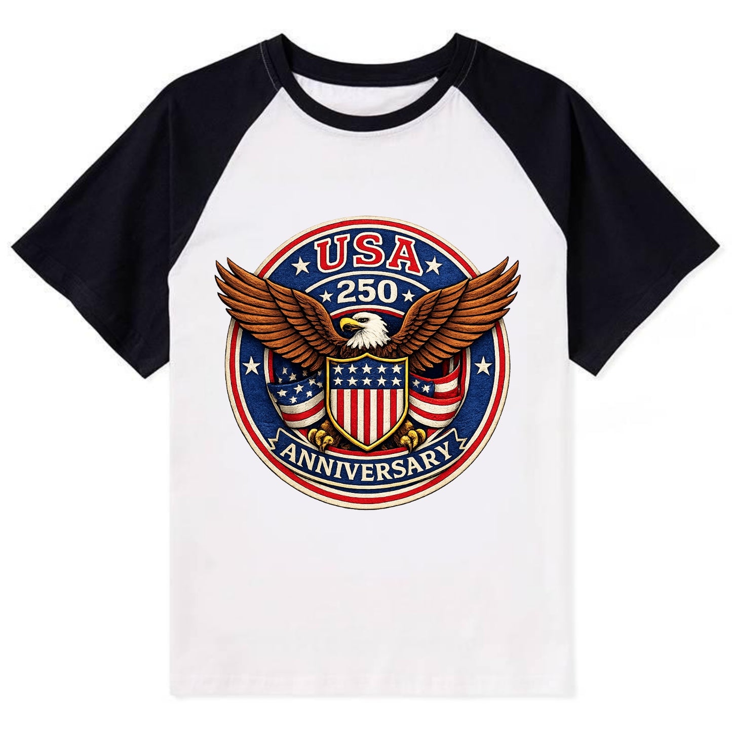 Usa 250 Anniversary Eagle Shield Emblem - Contrast Raglan T-shirt - Black