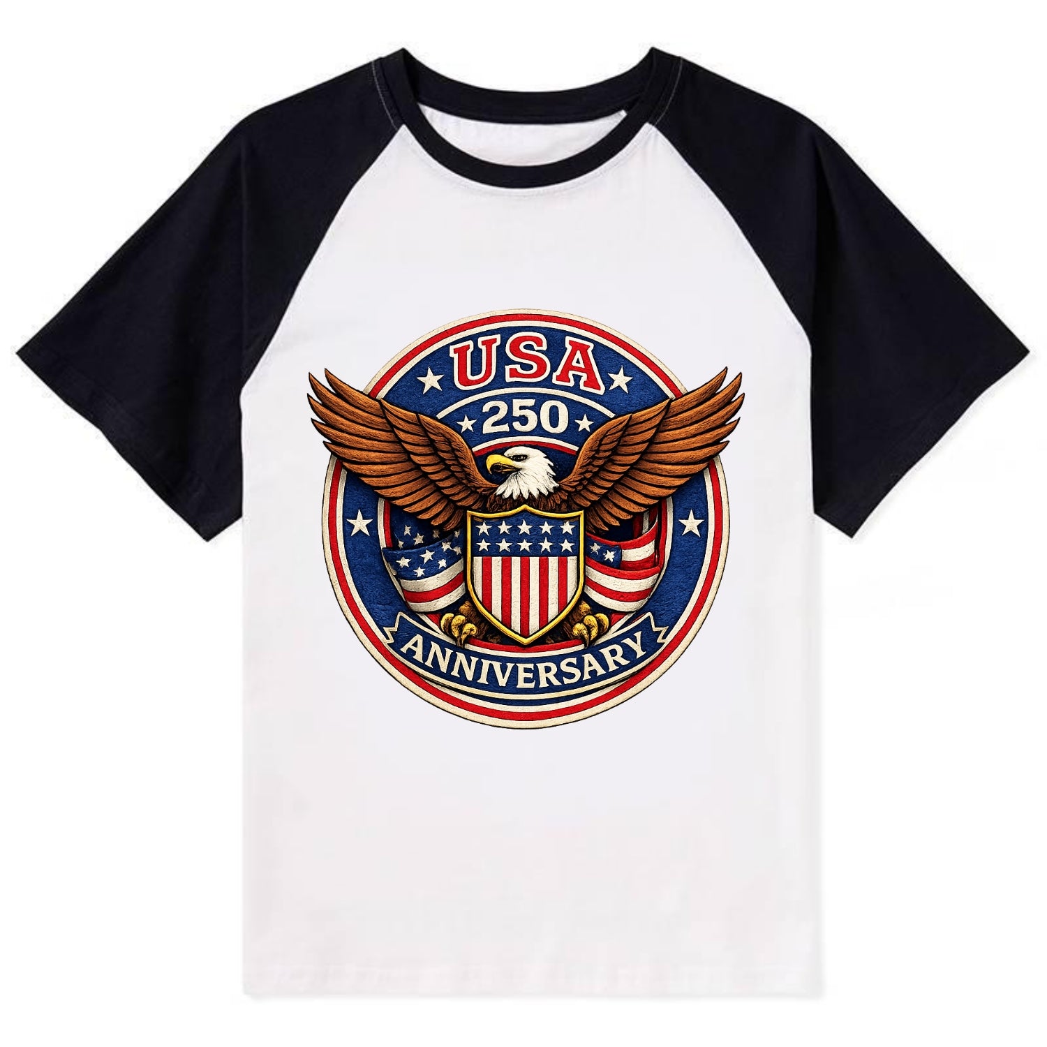 Usa 250 Anniversary Eagle Shield Emblem - Contrast Raglan T-shirt - Black