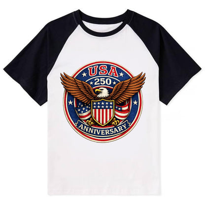 Usa 250 Anniversary Eagle Shield Emblem - Contrast Raglan T-shirt - Black