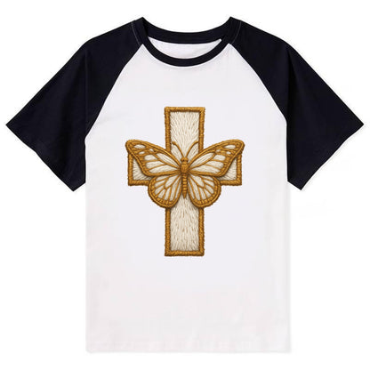 Resurrection Cross  - Contrast Raglan T-shirt - Black