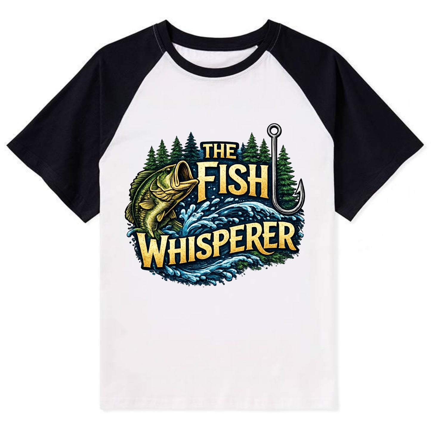 Fish Whisperer - Contrast Raglan T-shirt - Black