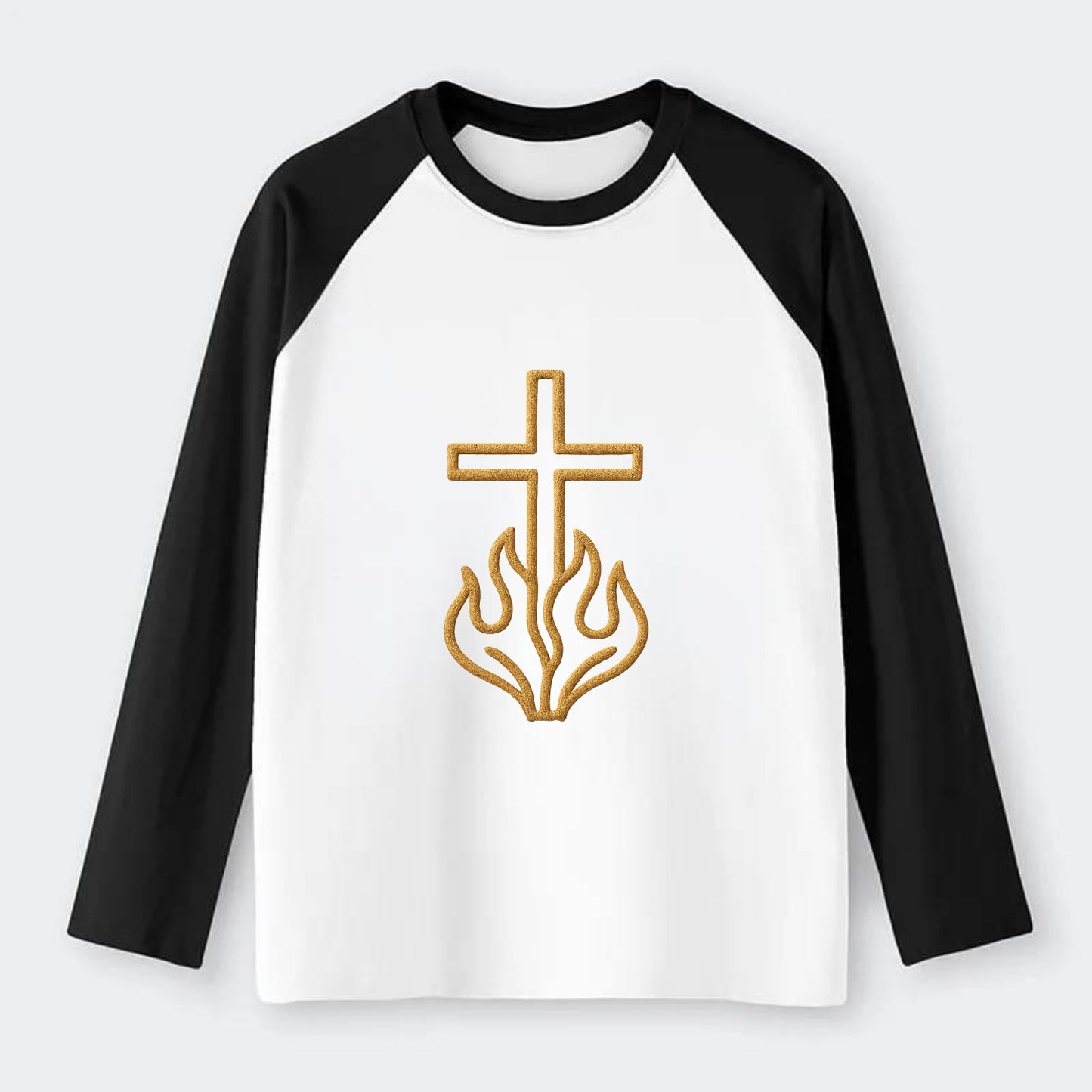 Burning Bush Cross  - Raglan Long Sleeve T-Shirt - Black