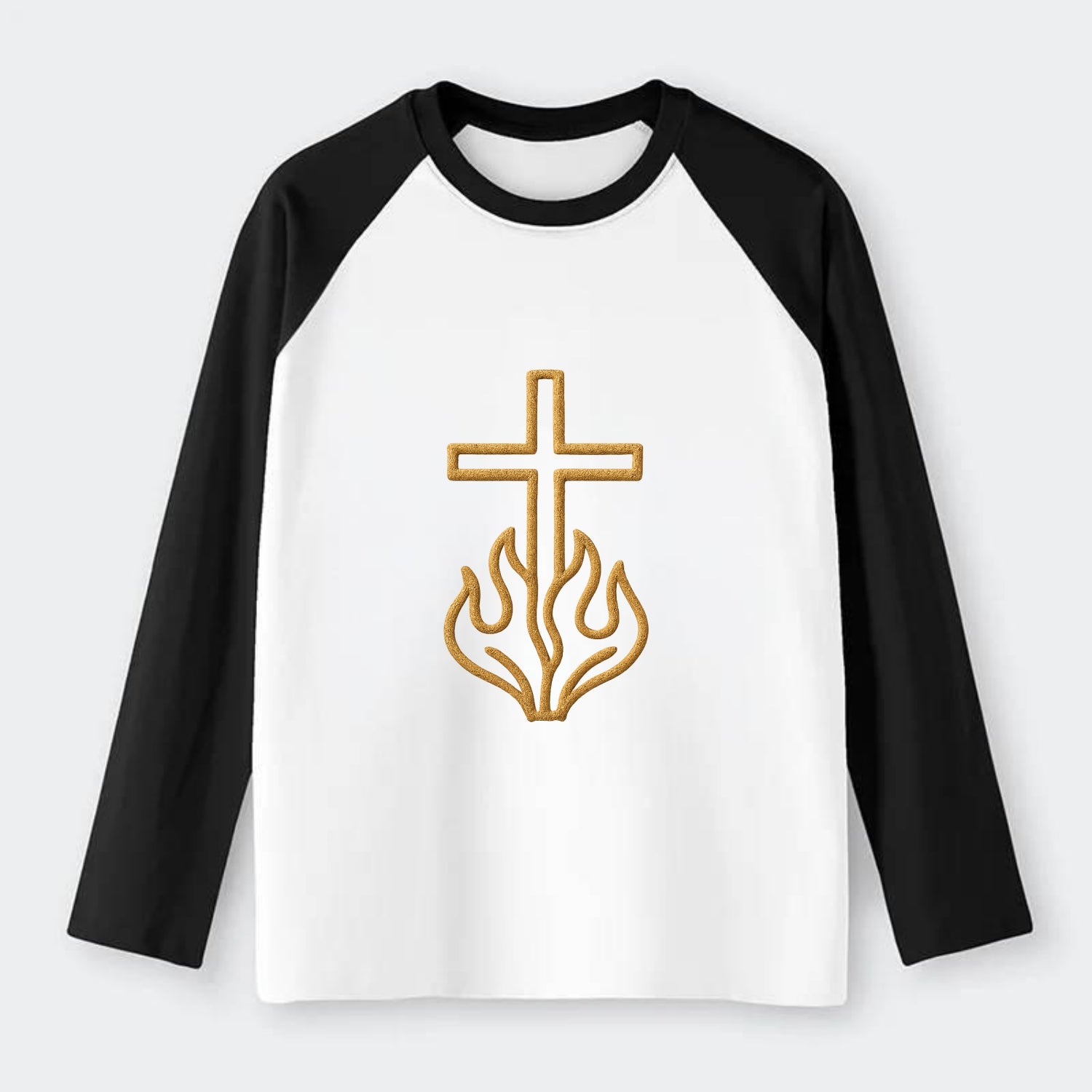 Burning Bush Cross  - Raglan Long Sleeve T-Shirt - Black
