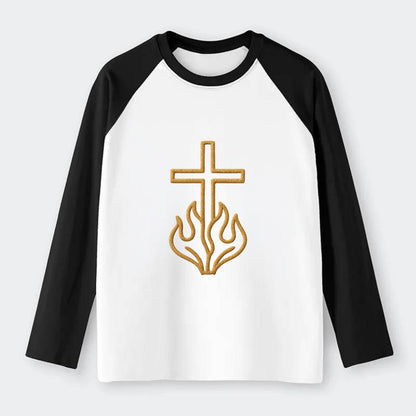 Burning Bush Cross  - Raglan Long Sleeve T-Shirt - Black