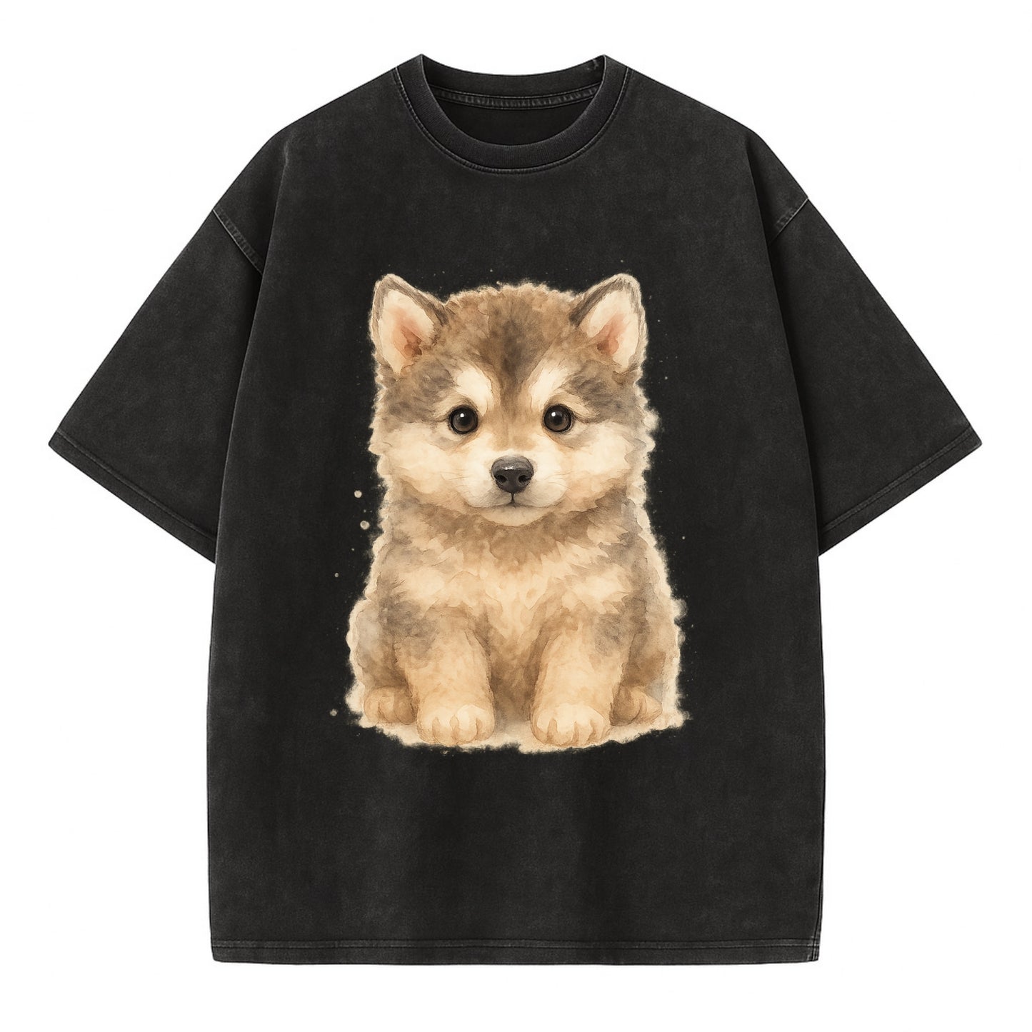 Baby Alaskan Malamute Puppy - wolf-like, fluffy coat, friendly eyes, - Vintage T-shirt - Black