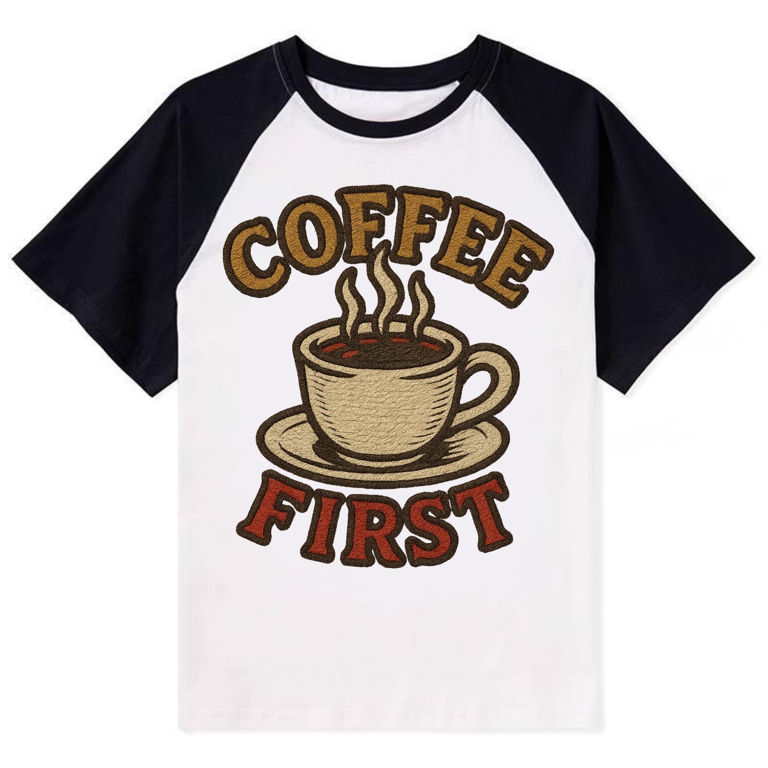 Coffee First  - Contrast Raglan T-shirt - Black
