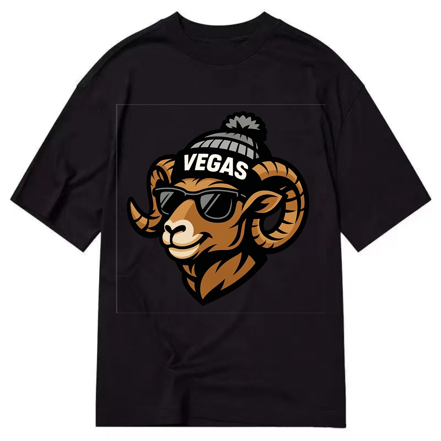 Vegas Desert Bighorn wearing Raiders silver and black beanie with pom pom and - Classic T-shirt - Black