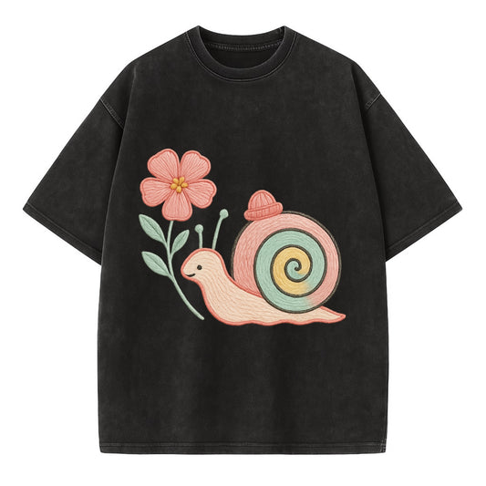 Coral Snail - Vintage T-shirt - Black