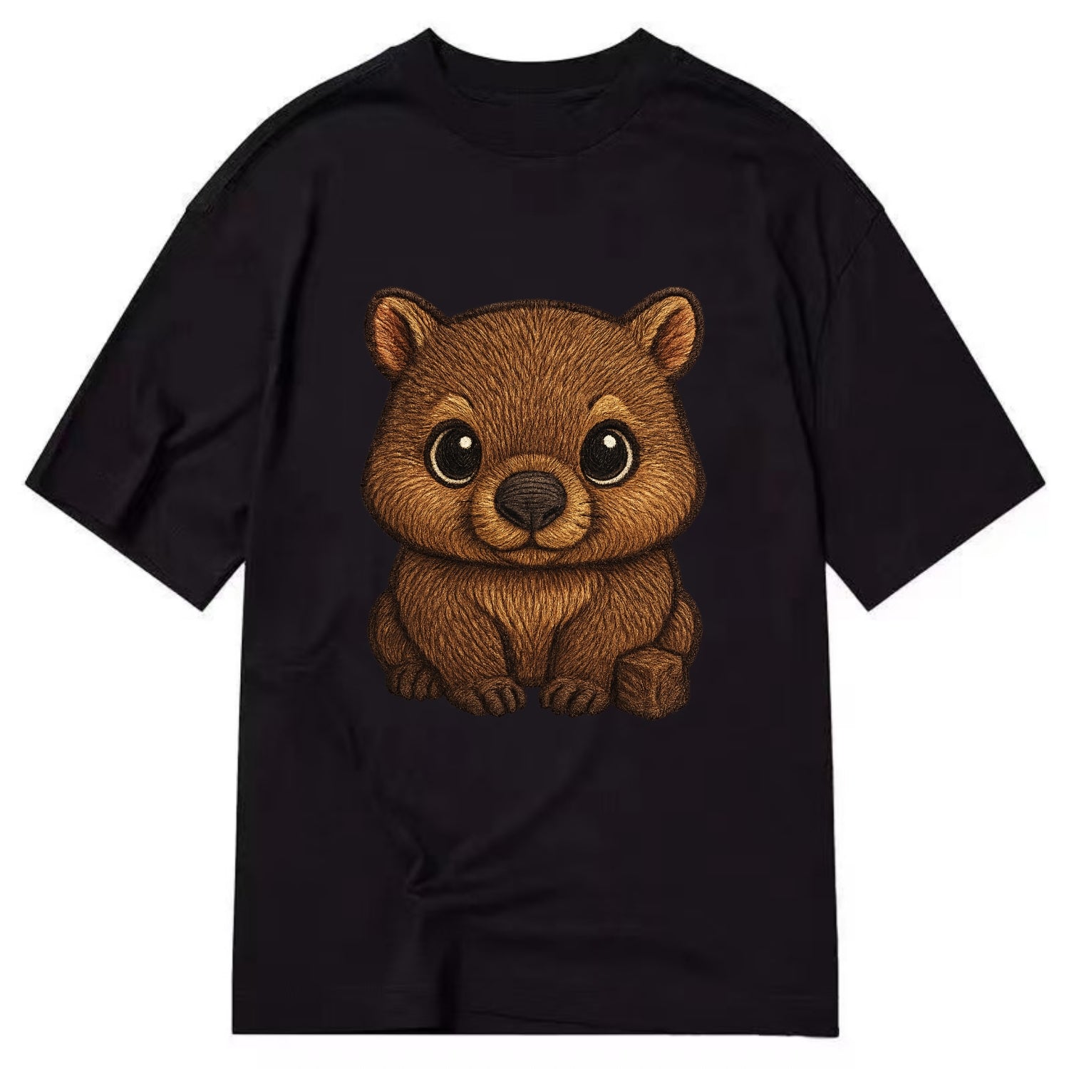 Baby Wombat - brown fur, square nose, small ears, dark eyes, front-facing, cube - Classic T-shirt - Black