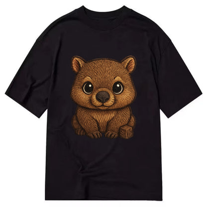Baby Wombat - brown fur, square nose, small ears, dark eyes, front-facing, cube - Classic T-shirt - Black