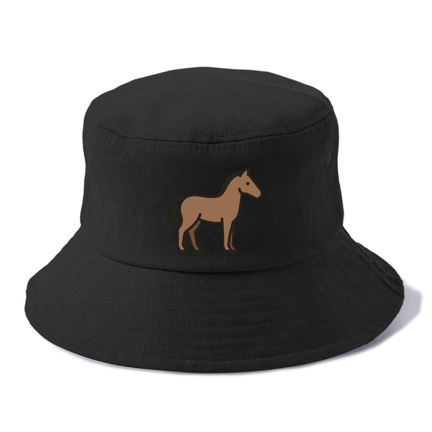 Horse - Brown standing pose flat side profile - Bucket Hat - Black